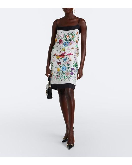 Gucci White Flora Silk Twill Minidress
