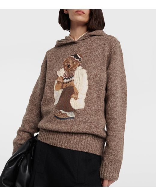 Sweat-shirt a capuche Polo Bear en laine et cachemire Polo Ralph Lauren en coloris Brown