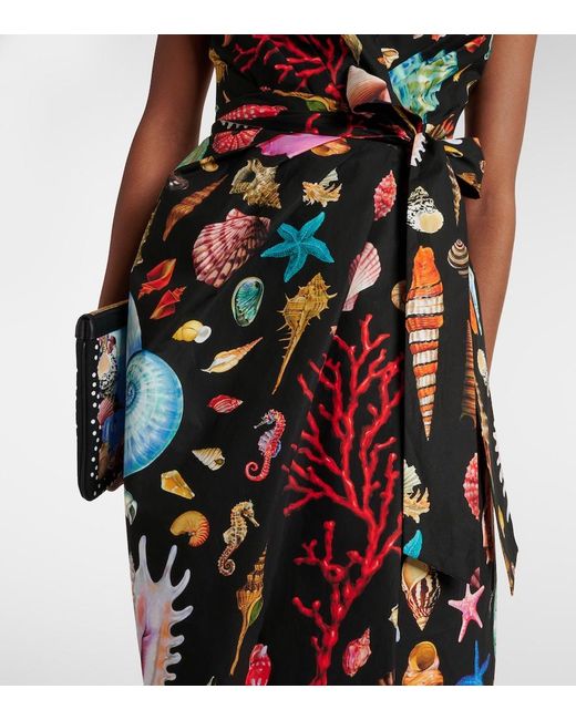 Dolce & Gabbana Black Capri Printed Tie-Detail Cotton Midi Dress