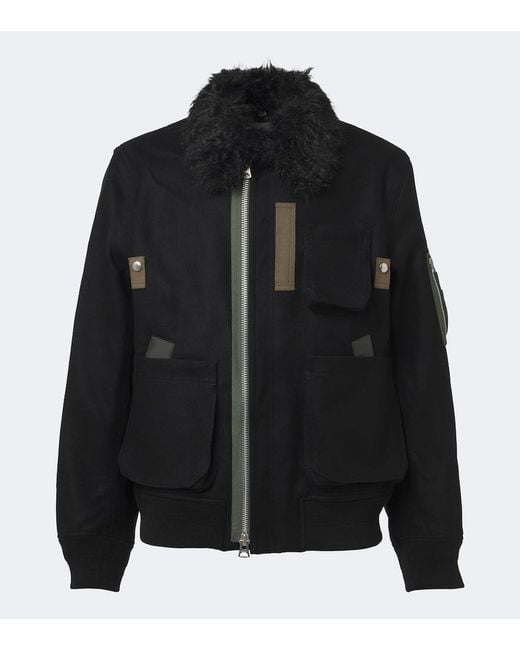 Sacai Black Wool Blouson Jacket for men