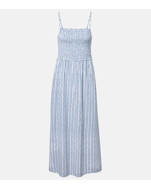 Velvet Blue Senara Striped Cotton-Blend Maxi Dress