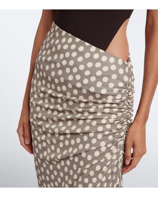 Alaïa Natural Gathered Polka-Dot Jersey Maxi Skirt