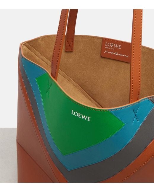 Loewe Red Tote Bag Puzzle Fold Square Medium Aus Leder