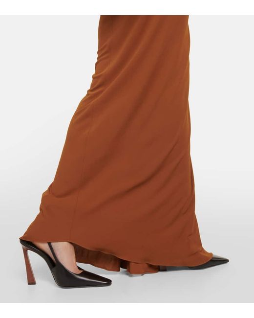 Vestido de fiesta en crepe con abertura Saint Laurent de color Brown