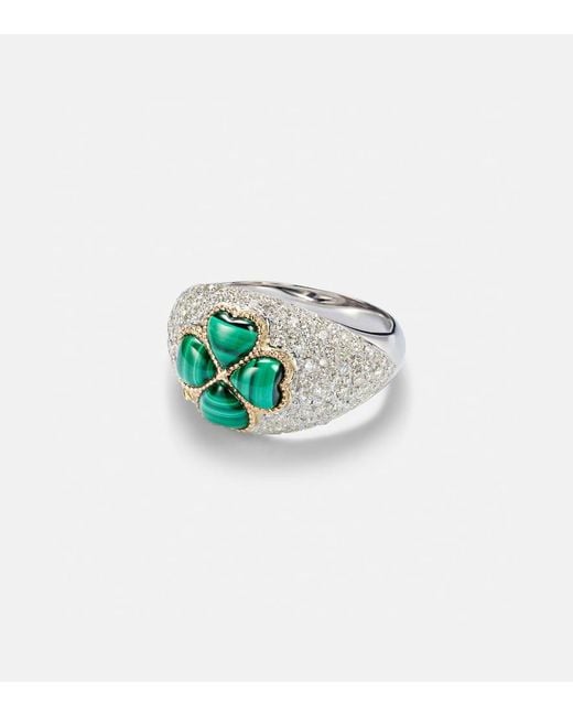 Yvonne Léon White 9Kt Ring With Diamonds And Malachite
