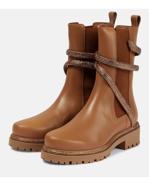 Bottes Chelsea En Cuir Embelli 40 Mm Rene Caovilla en coloris Brown