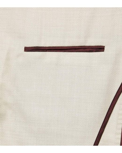 Rubinacci Natural Herringbone Wool, Silk, And Linen Blazer for men