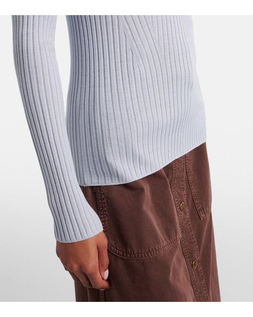 Moncler Blue Ribbed-Knit Virgin Wool Polo Sweater