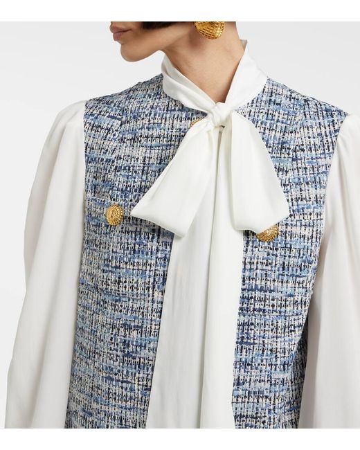 Balmain Blue Cotton-Blend Tweed Minidress