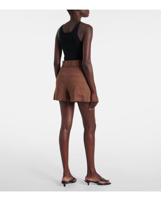 Veronica Beard Brown Piper Belted Linen-Blend Shorts