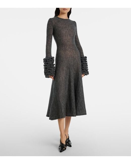Alaïa Black Noir Frill-Cuff Knitted Wool-Blend Midaxi Dress