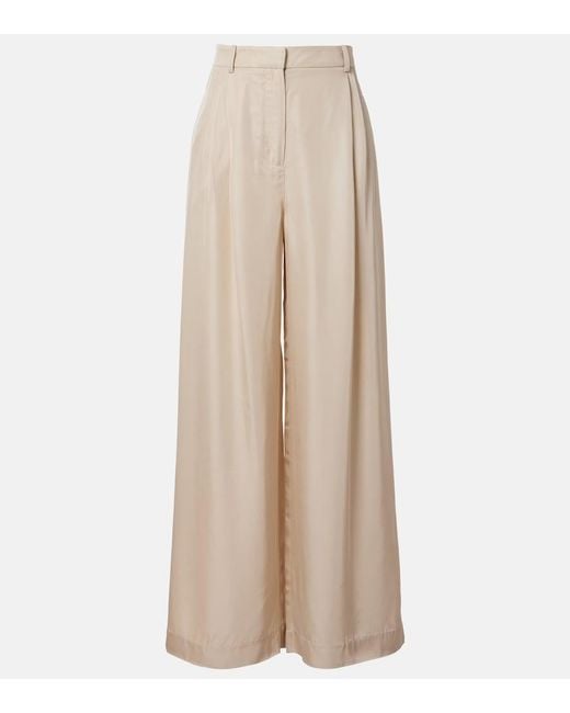 Frankie Shop Natural Marfa Pleated Twill Wide-Leg Pants