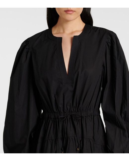Ulla Johnson Black Aurelie Pleated Cotton Midi Dress