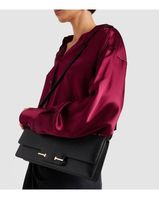 Tom Ford Black Double T Leather Shoulder Bag