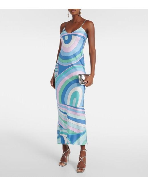 Emilio Pucci Blue Iride And Pesci Silk Twill Gown