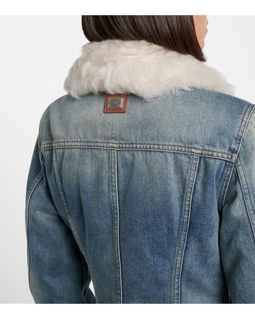Dolce & Gabbana Blue Shearling-Trimmed Denim Jacket