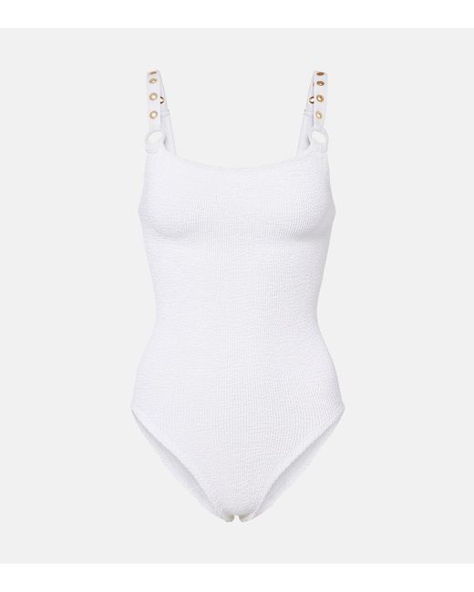 Hunza G White Melody Embellished Swimsuit
