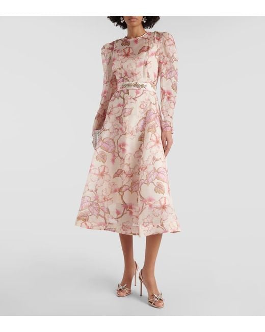 Zimmermann Pink Matchmaker Floral Linen And Silk Midi Dress