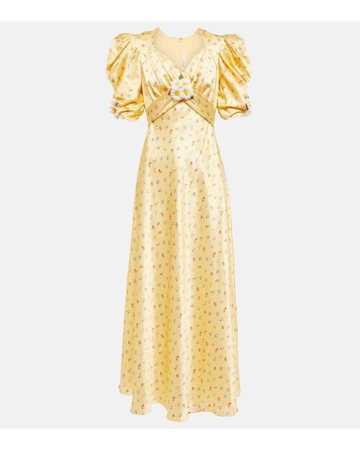 Rodarte Yellow Floral Silk Midi Dress