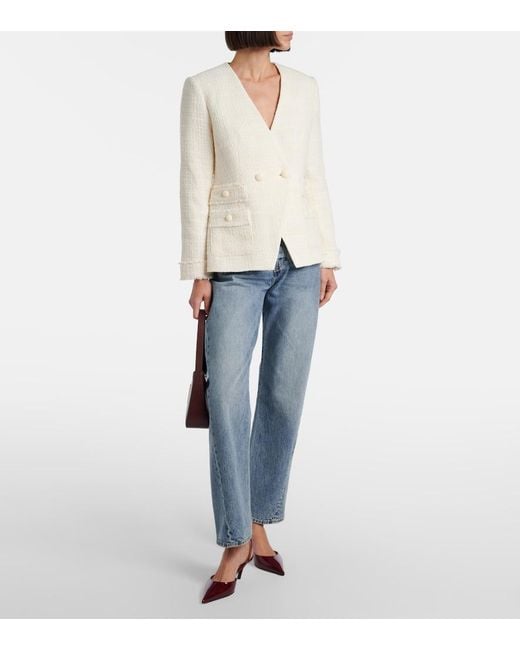 Veronica Beard White Double-Breasted Tweed Blazer