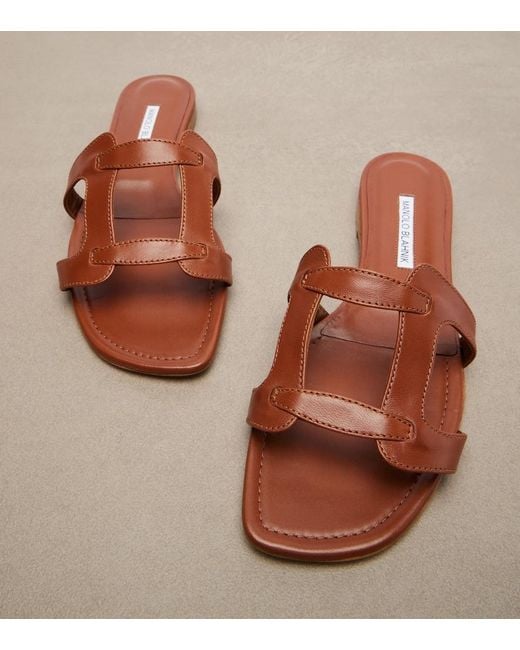 Manolo Blahnik Brown Grellanuflat Leather Sandals
