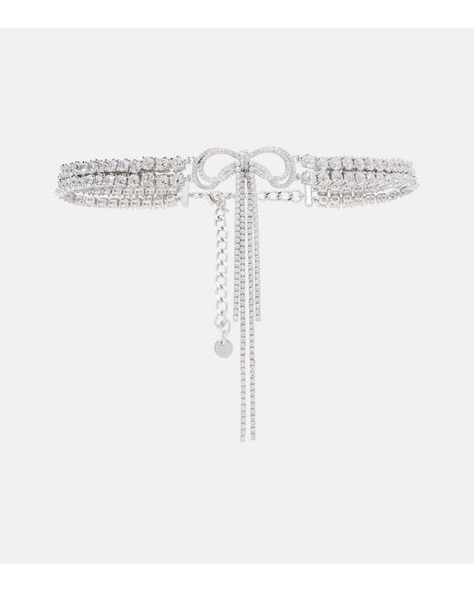 Self-Portrait White Bow Crystal-Embellished Choker
