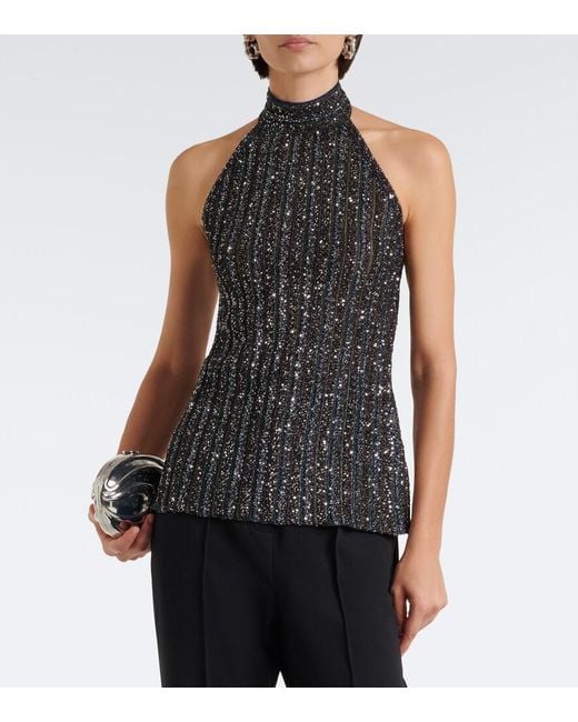 Missoni Black Ribbed-Knit Sequined Halterneck Top