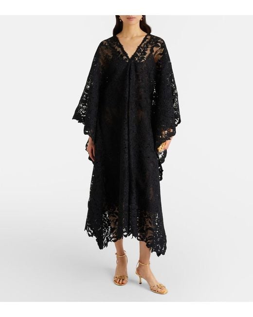 Oscar de la Renta Black Guipure Lace Kaftan