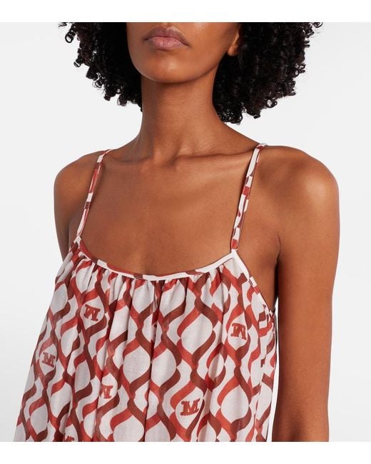 Max Mara Red Alisso Printed Cotton And Silk Midi Dress