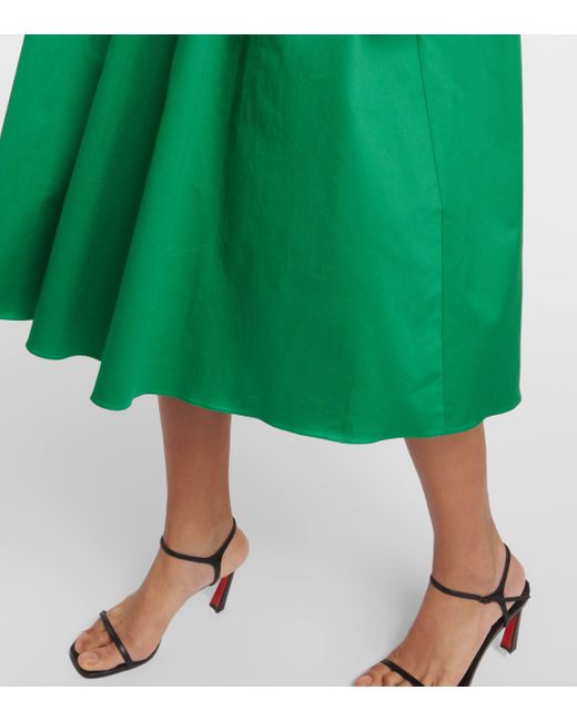 Oscar de la Renta Green Off-shoulder Silk Midi Dress
