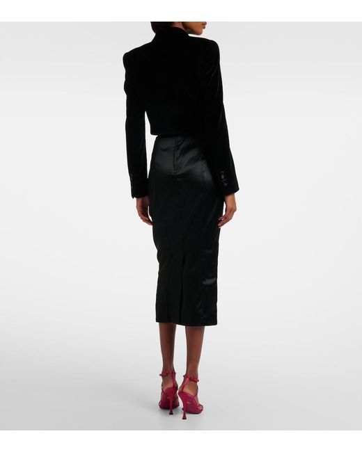 Dolce & Gabbana Black Cropped Cotton-Blend Velvet Blazer