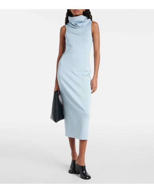 Alaïa Blue Hooded Jersey Midi Dress