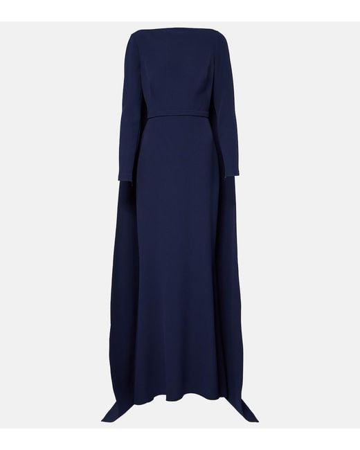 Safiyaa Blue Ginevra Caped Crepe Gown
