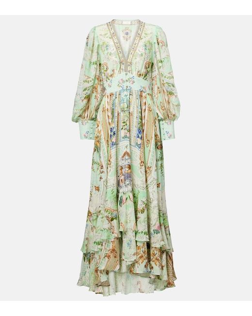 Camilla Green Crystal-Embellished Silk Maxi Dress