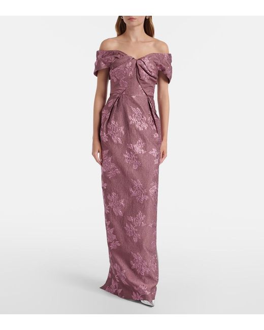 Rebecca Vallance Purple Levinia Off-Shoulder Brocade Gown