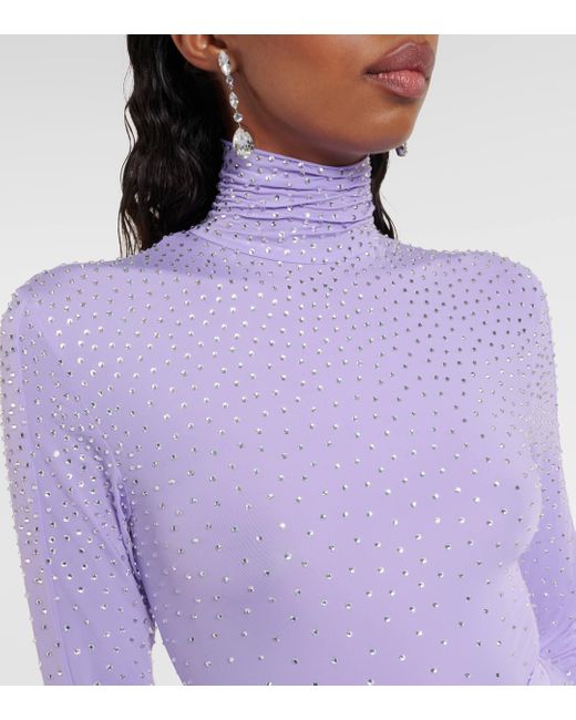 Alex Perry Purple Embellished Jersey Turtleneck Bodysuit