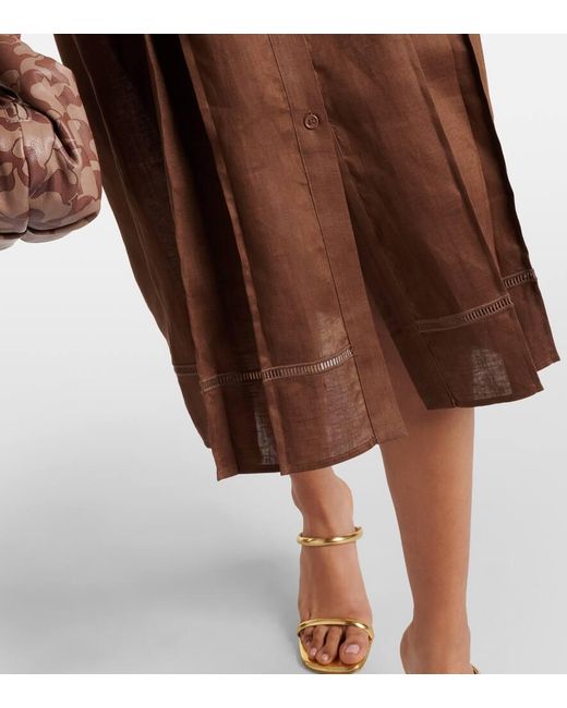 Max Mara Brown Nocino Linen Shirt Dress