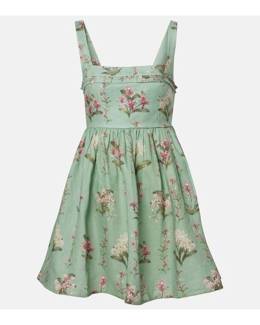 Agua Bendita Green Hierbabuena Floral Linen Minidress
