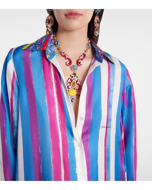 Caftan De Seda A Rayas Dolce & Gabbana de color Blue