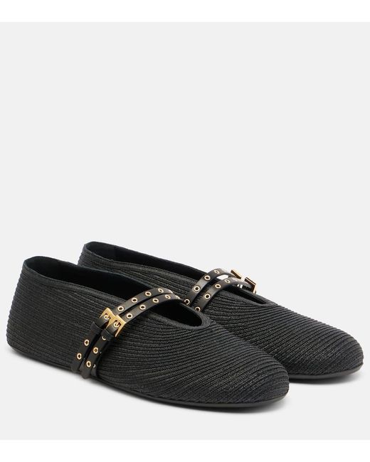 Alaïa Black Flache Schuhe Aus Raffiabast Mit Lederbesätzen