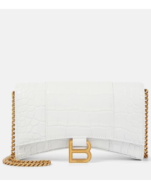 Balenciaga White Hourglass Leather Wallet On Chain