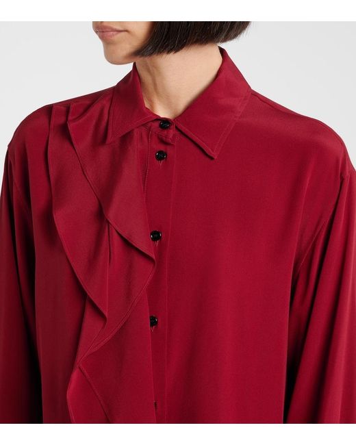 Victoria Beckham Red Draped Silk Button-Down Shirt