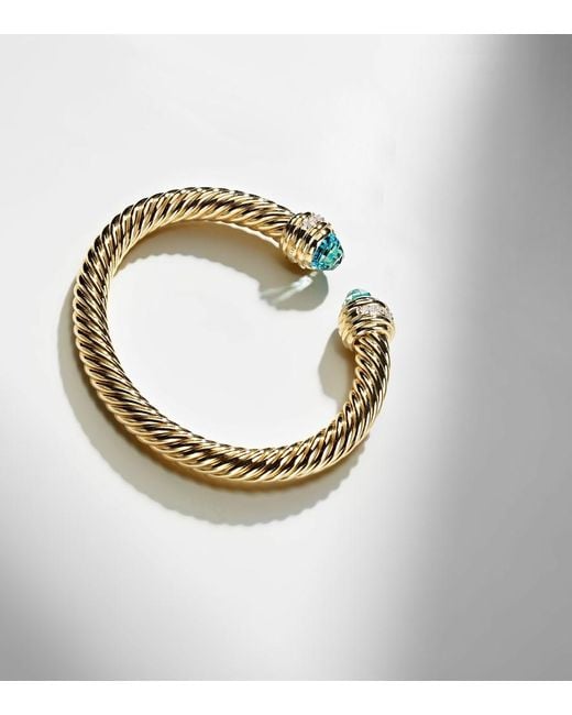 David Yurman Metallic Classic Cablespira 18Kt Cuff Bracelet With Topazes And Diamonds