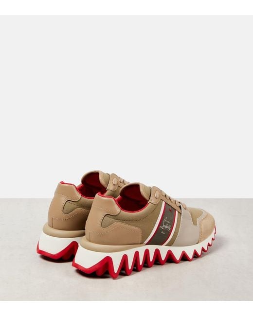 Christian Louboutin Brown Nastroshark 40 Embroidered Grosgrain-Trimmed Suede, Canvas And Leather Sneakers