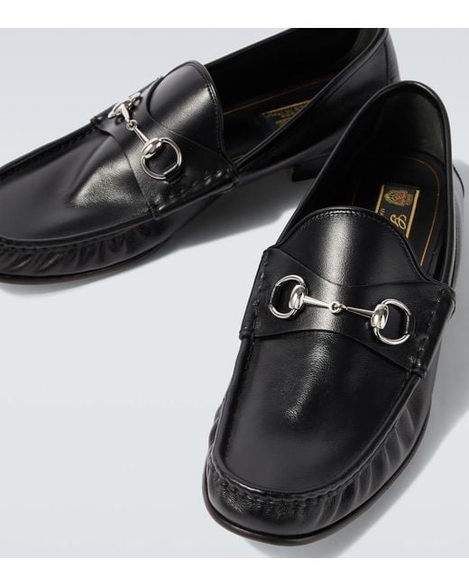 Gucci Black Lugano Horsebit Leather Loafers for men
