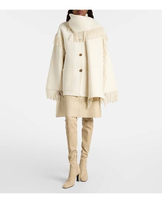 Totême  Natural Fringed Wool-Blend Scarf Jacket