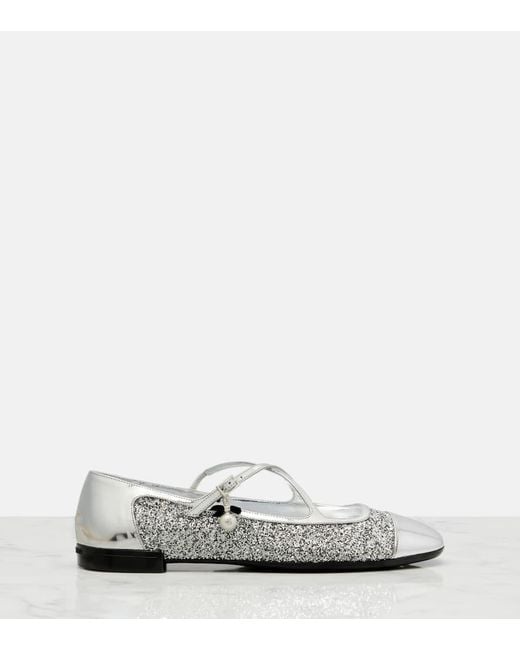 Jimmy Choo White Ballerinas Eleri Aus Leder Mit Glitter