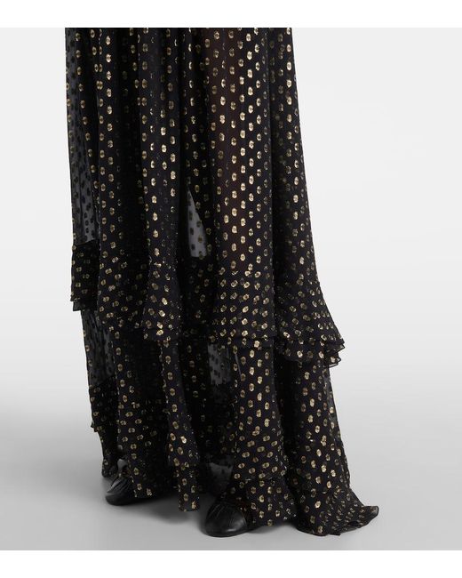 Chloé Black Schwarzes Maxikleid Mit Rüschen Aus Leichter Seide