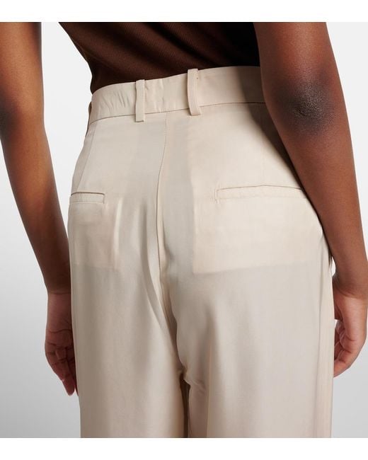 Frankie Shop Natural Marfa Pleated Twill Wide-Leg Pants
