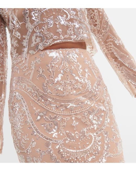 Self-Portrait Natural Embellished Flared Maxi Skirt